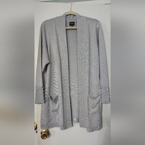 JM Collection Light Gray Open-Front Cardigan